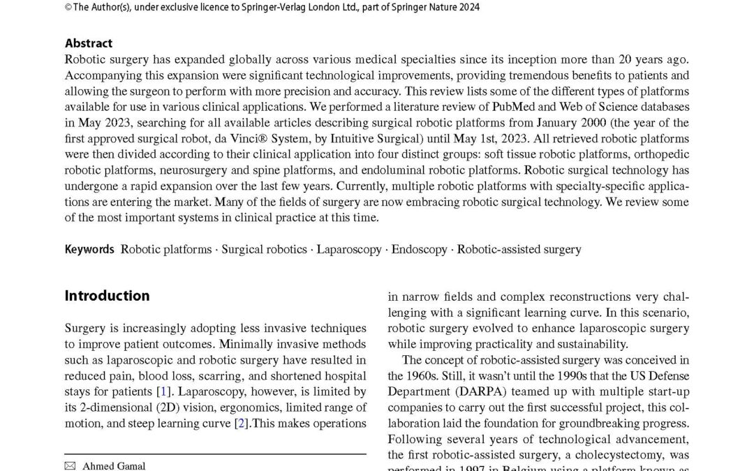 Clinical Applications of Robotic Surgery Platforms: a Comprehensive Review