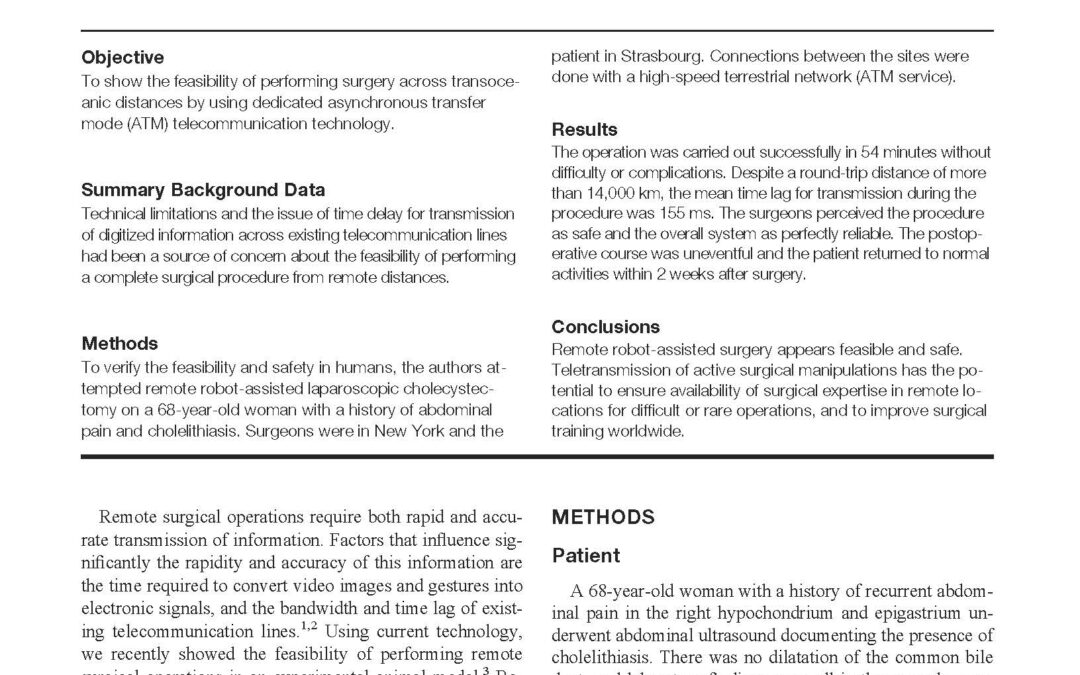 Transcontinental Robot-Assisted Remote Telesurgery: Feasibility and Potential Applications